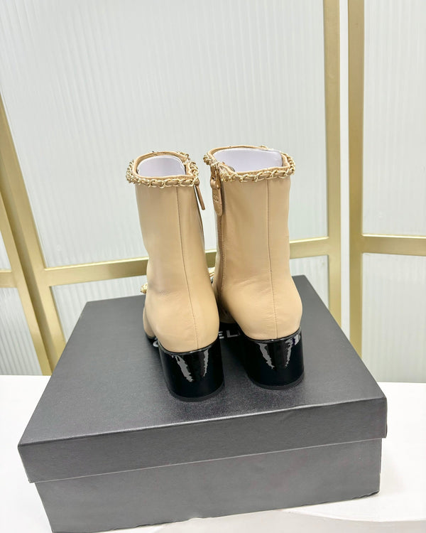 CC Ankle Boot 65 Beige Calfskin Black Patent Calfksin Leather Strap