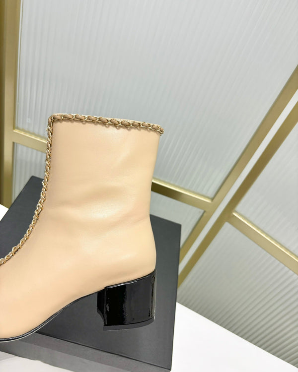 CC Ankle Boot 65 Beige Calfskin Black Patent Calfksin Leather Strap