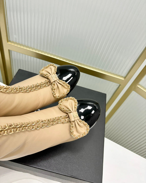 CC Ankle Boot 65 Beige Calfskin Black Patent Calfksin Leather Strap