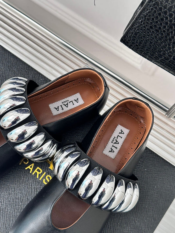 ballet flat silver jewel black lambskin