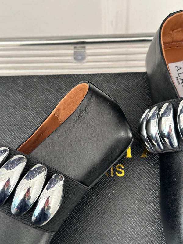 ballet flat silver jewel black lambskin