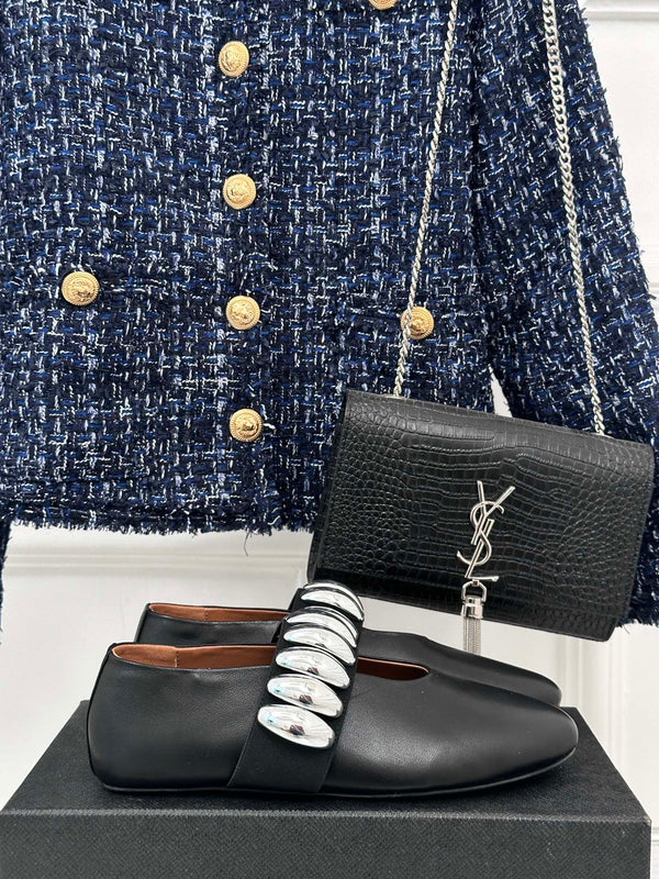 ballet flat silver jewel black lambskin