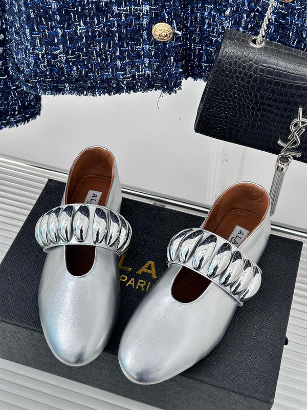 Alaia 25 Mary Jane Jewel Ballerine Argento Pelle di vitello 293243