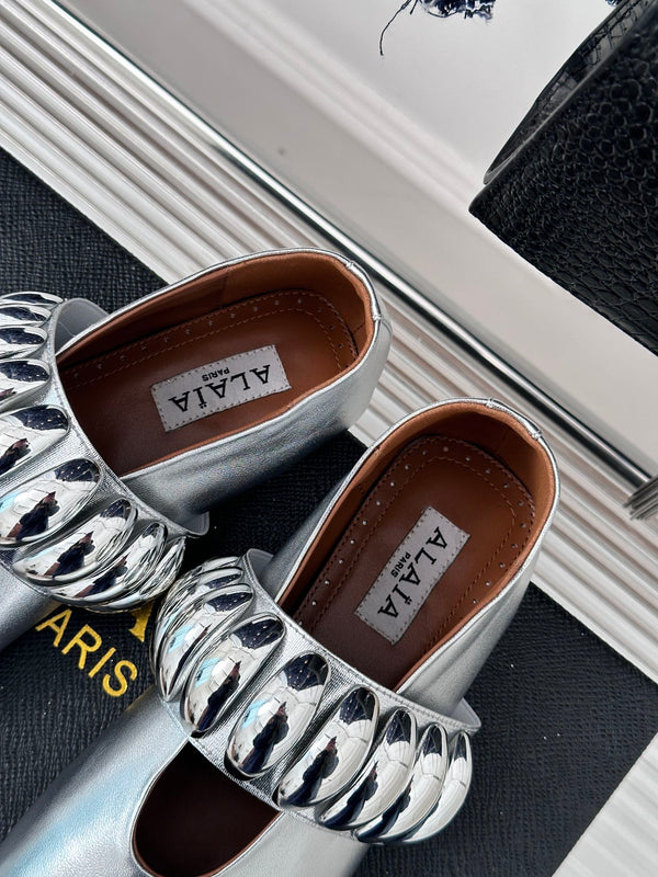 Alaia 25 Mary Jane Jewel Ballerine Argento Pelle di vitello 293243