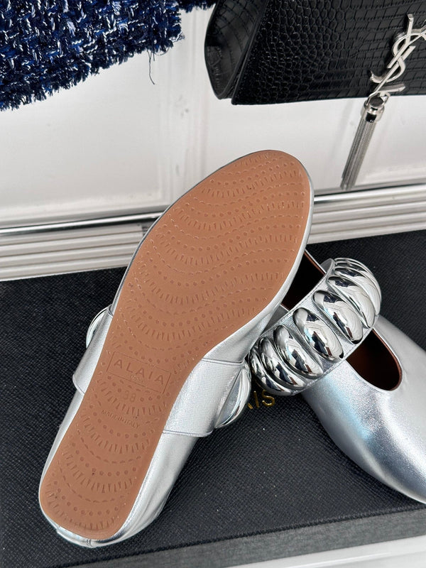 Alaia 25 Mary Jane Jewel Ballerine Argento Pelle di vitello 293243