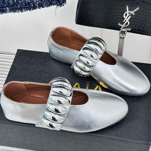 Alaia 25 Mary Jane Jewel Ballet Flats Silver Calfskin 293243