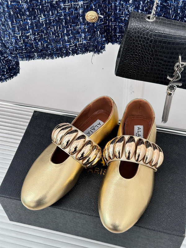 Alaia 25 Mary Jane Jewel Ballet Flats Gold Calfskin 293245
