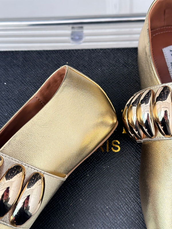 Alaia 25 Mary Jane Jewel Ballet Flats Gold Calfskin 293245