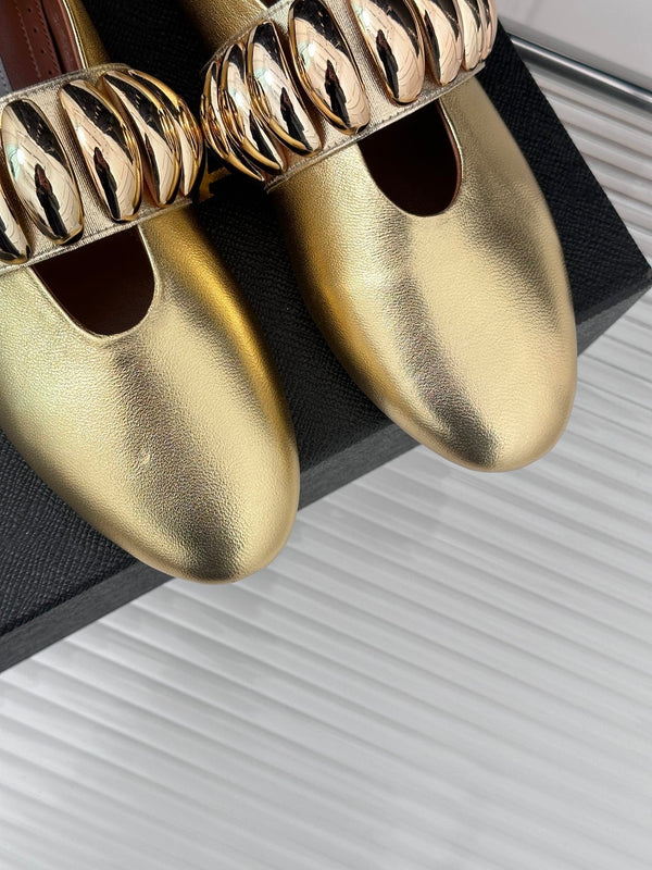 Alaia 25 Mary Jane Jewel Ballet Flats Gold Calfskin 293245