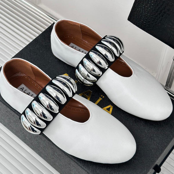 Alaia 25 Mary Jane Jewel Ballet Flats White Calfskin 293246