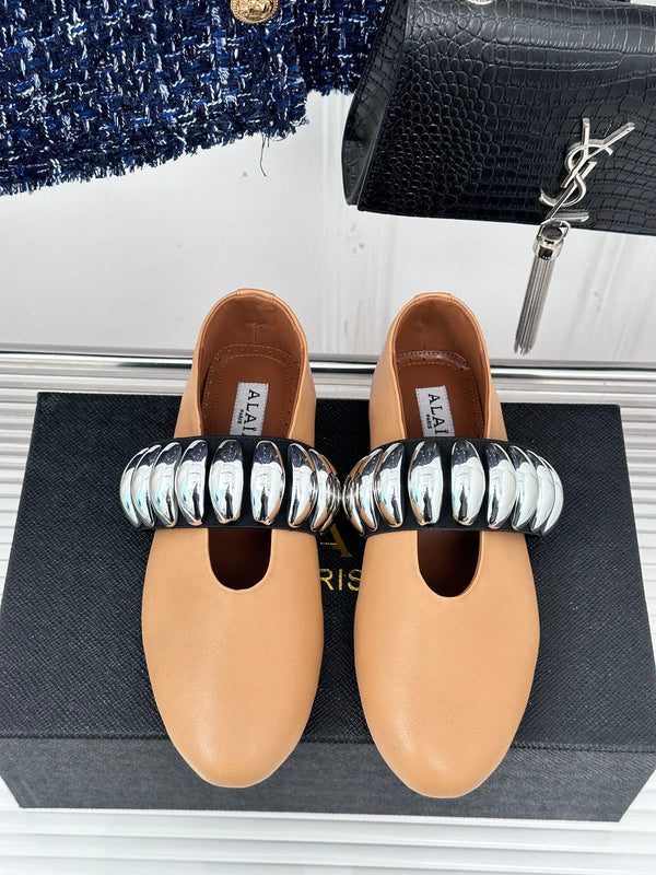 Alaia 25 Mary Jane Jewel Ballet Flats Brown Calfskin 293247