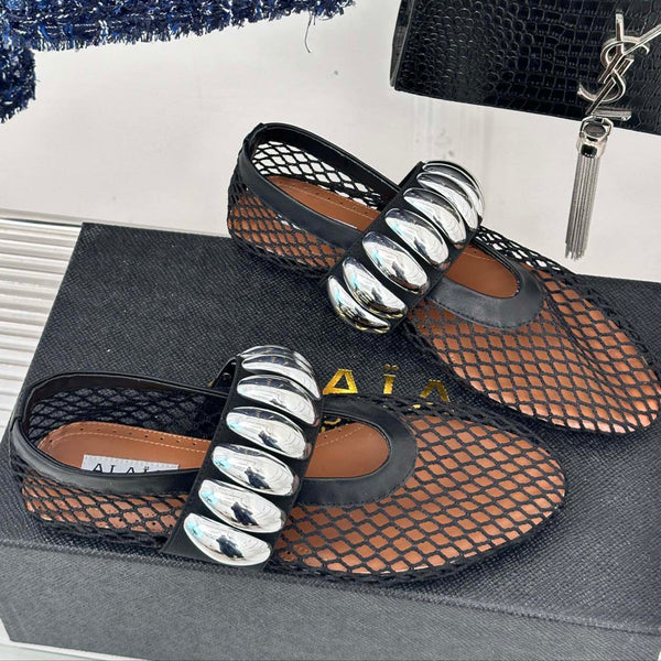 Alaia 25 Mary Jane Mesh Ballet Flats Black Calfskin 293248