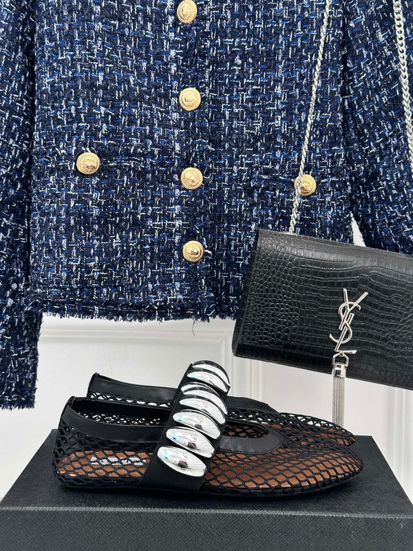 Alaia 25 Mary Jane Mesh Ballet Flats Black Calfskin 293248