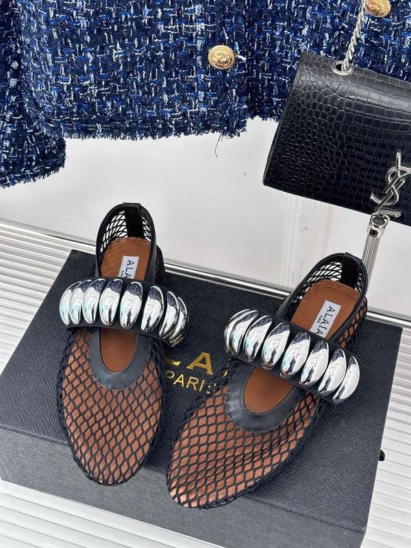 Alaia 25 Mary Jane Mesh Ballet Flats Black Calfskin 293248