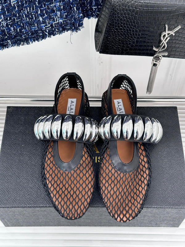 Alaia 25 Mary Jane Mesh Ballet Flats Black Calfskin 293248
