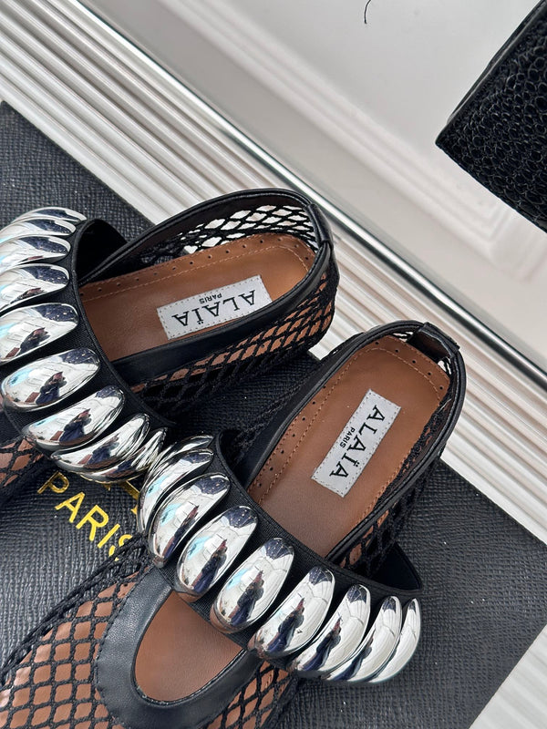 Alaia 25 Mary Jane Mesh Ballet Flats Black Calfskin 293248