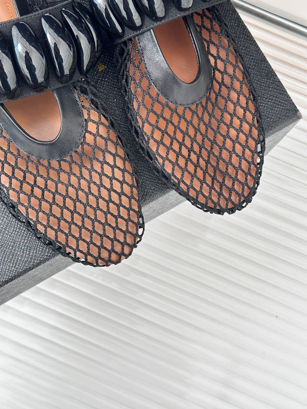 Alaia 25 Mary Jane Mesh Ballet Flats Black Calfskin 293251