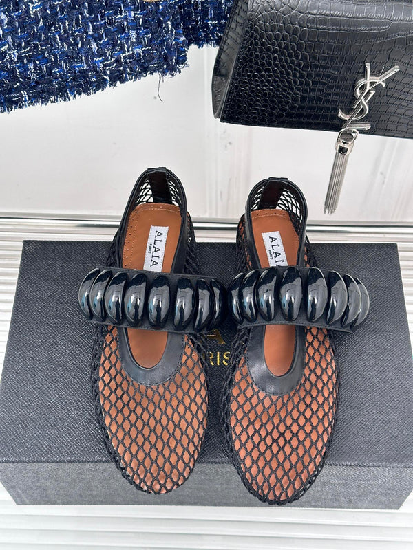 Alaia 25 Mary Jane Mesh Ballet Flats Black Calfskin 293251