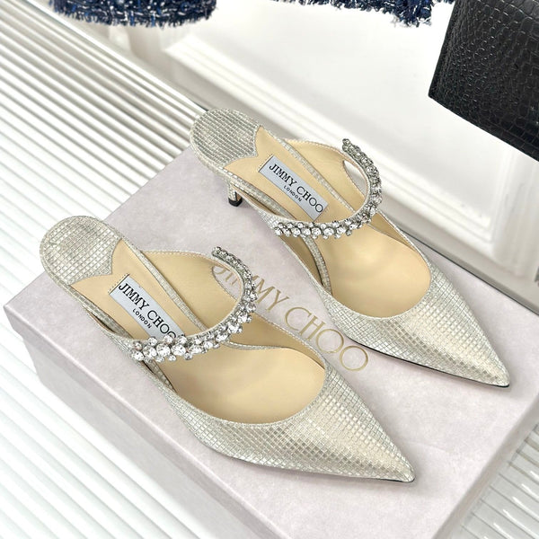 Jimmy Bing 65mm In Ivory White Stone Studded Cowhide Mules 593192