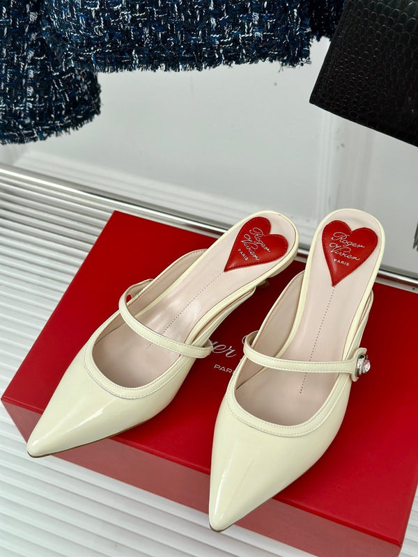 Mary Jane Virgule Mules 55 White Patent Leather