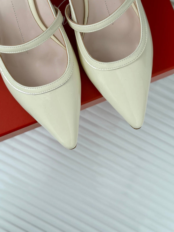 Mary Jane Virgule Mules 55 White Patent Leather