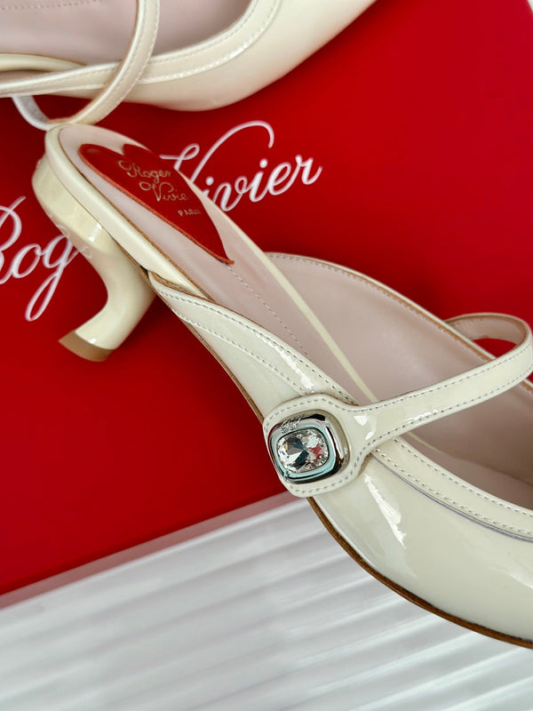 Mary Jane Virgule Mules 55 White Patent Leather