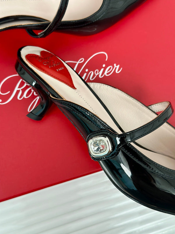 Mary Jane Virgule Mules 55 Black Patent Leather