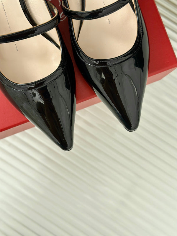 Mary Jane Virgule Mules 55 Black Patent Leather