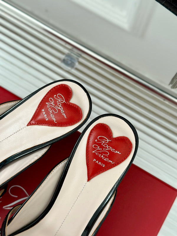 Mary Jane Virgule Mules 55 Nero Bianco Pelle Verniciata