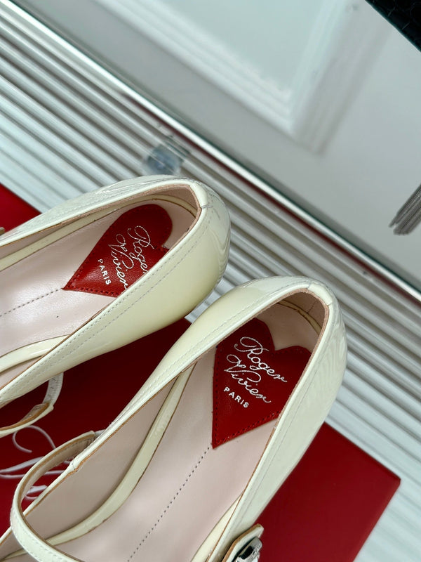 Mary Jane Virgule Pumps 55 White Patent Leather