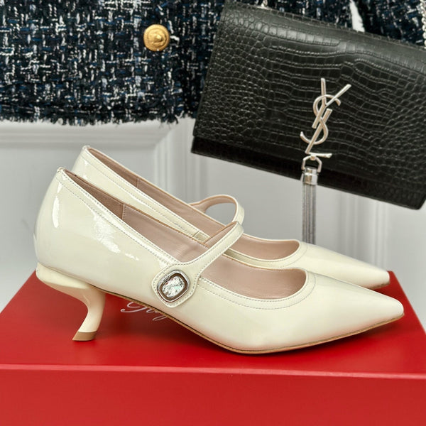 Mary Jane Virgule Pumps 55 White Patent Leather