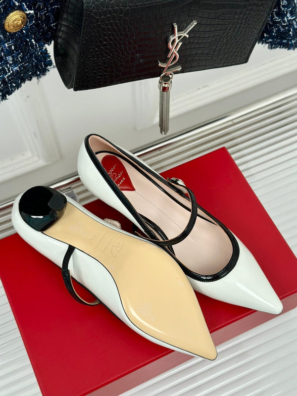 Mary Jane Virgule Pumps 55 Black White Patent Leather