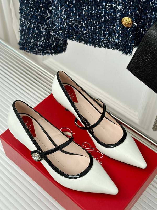 Mary Jane Virgule Pumps 55 Black White Patent Leather