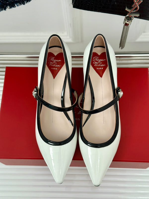 Mary Jane Virgule Pumps 55 Black White Patent Leather