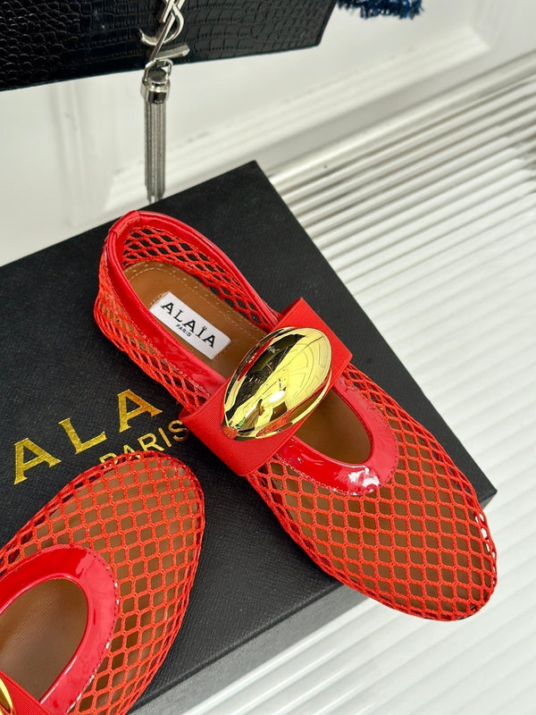 ballet flat jewel fishnet red lambskin