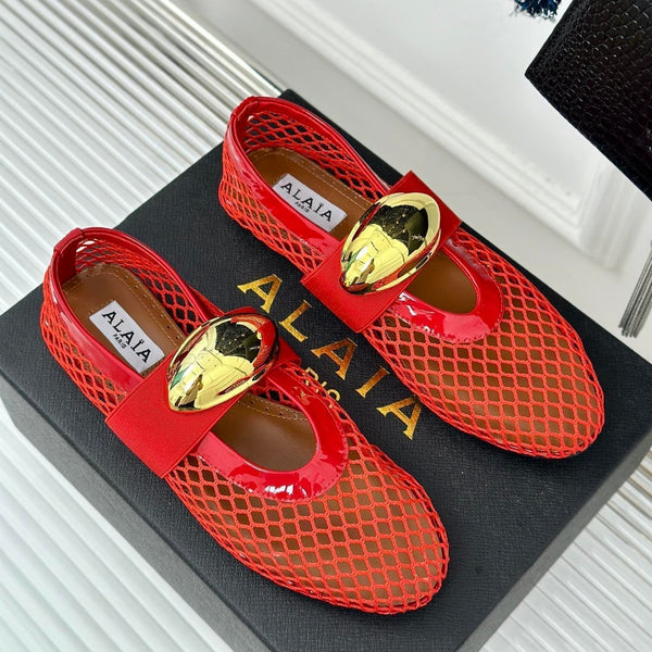 ballet flat jewel fishnet red lambskin