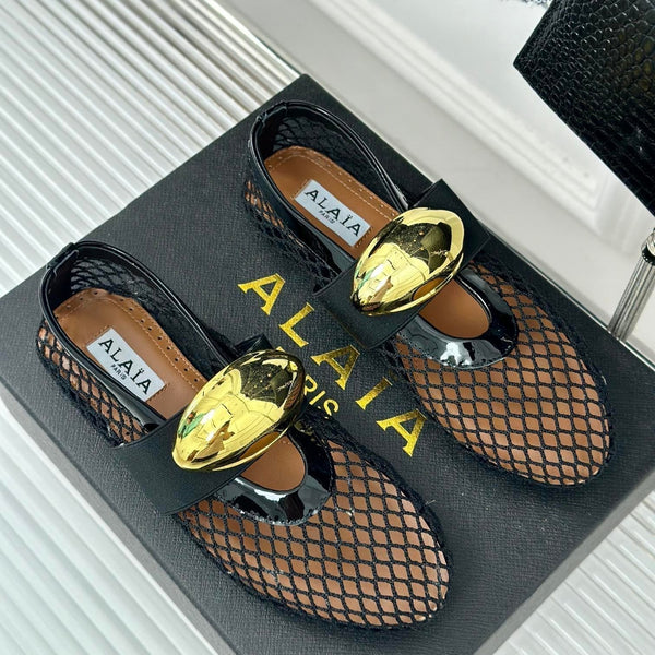 ballet flat jewel fishnet black lambskin