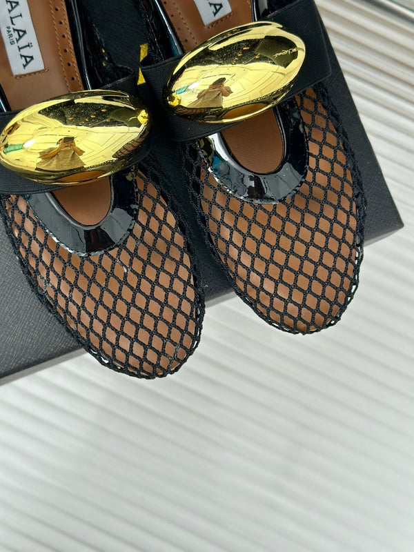 ballet flat jewel fishnet black lambskin