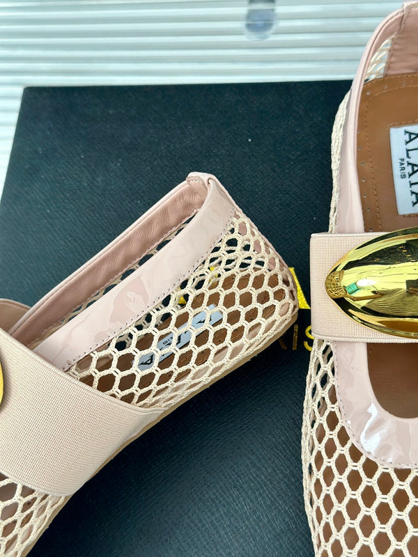 ballet flat jewel fishnet beige lambskin