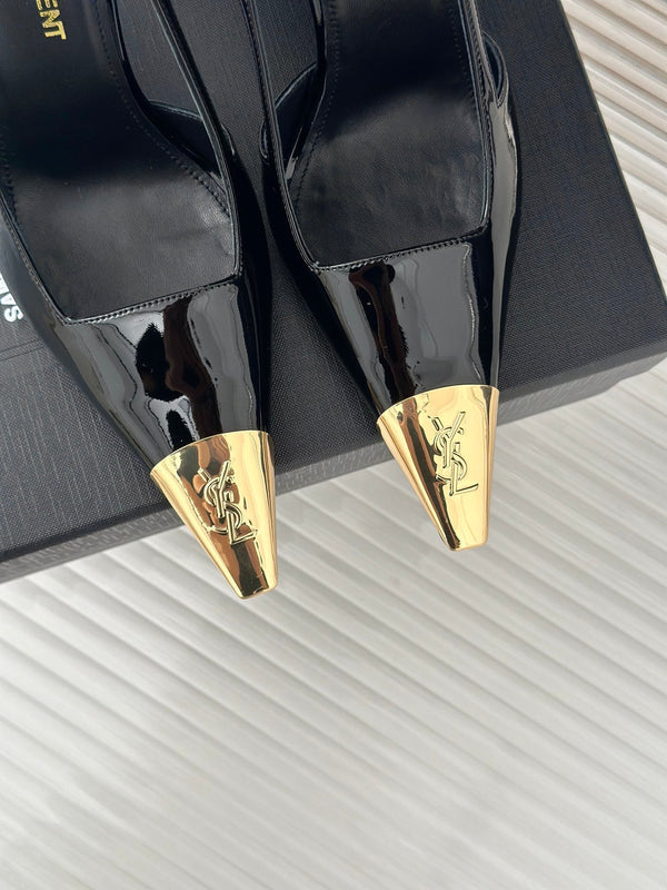 SL JEANNE SLINGBACK PUMPS BLACK POLISHED CALFSKIN