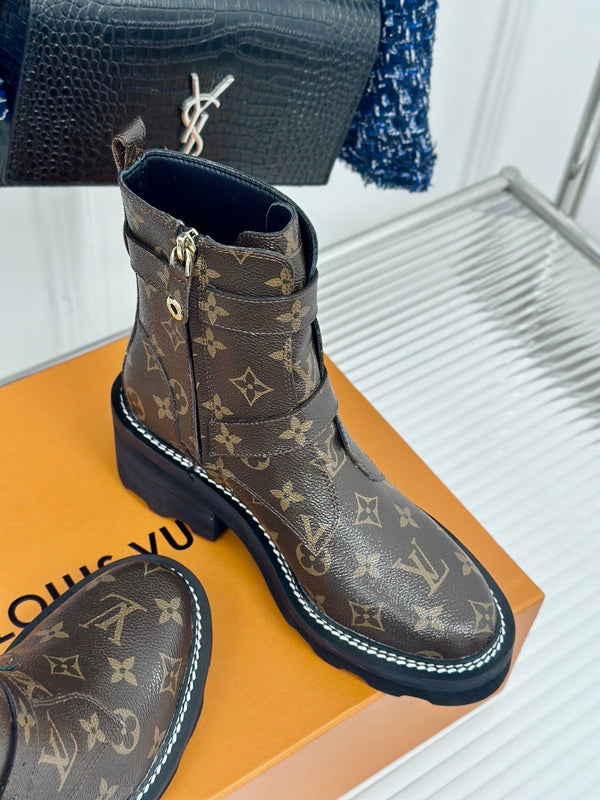 LV Beaubourg Ankle Boot 30mm Dark Brown Monogram Calfskin