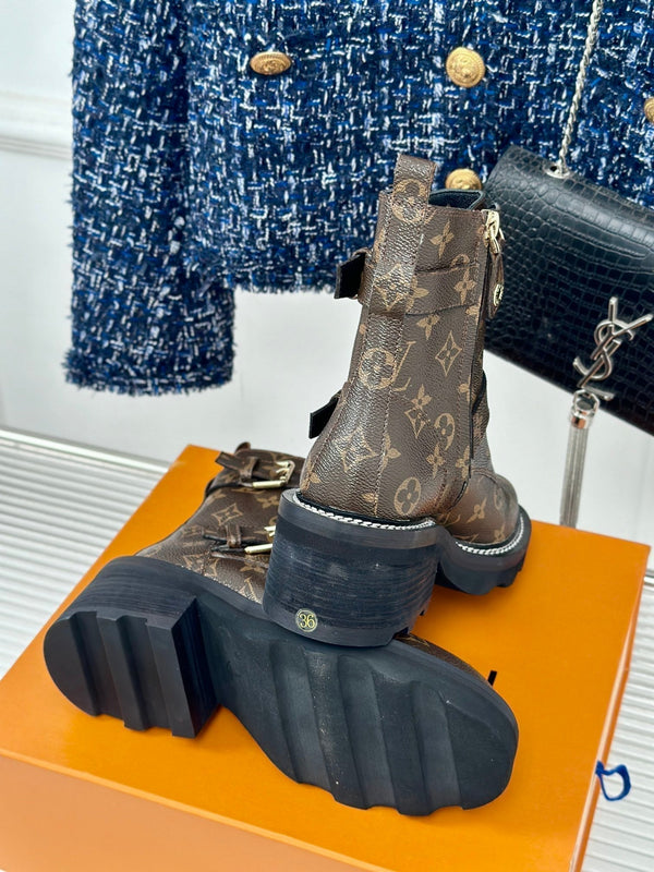 LV Beaubourg Ankle Boot 30mm Dark Brown Monogram Calfskin