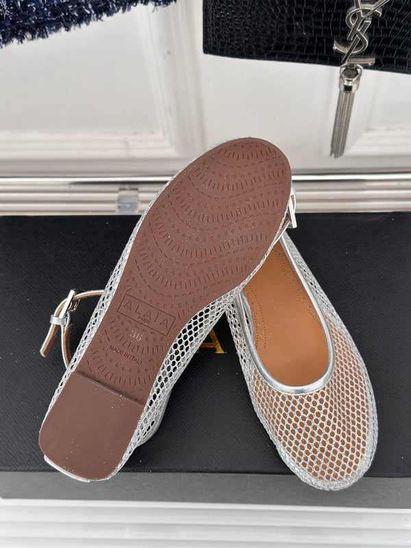 Alaia Mary Jane Ballet Flat Silver Lambskin 293236