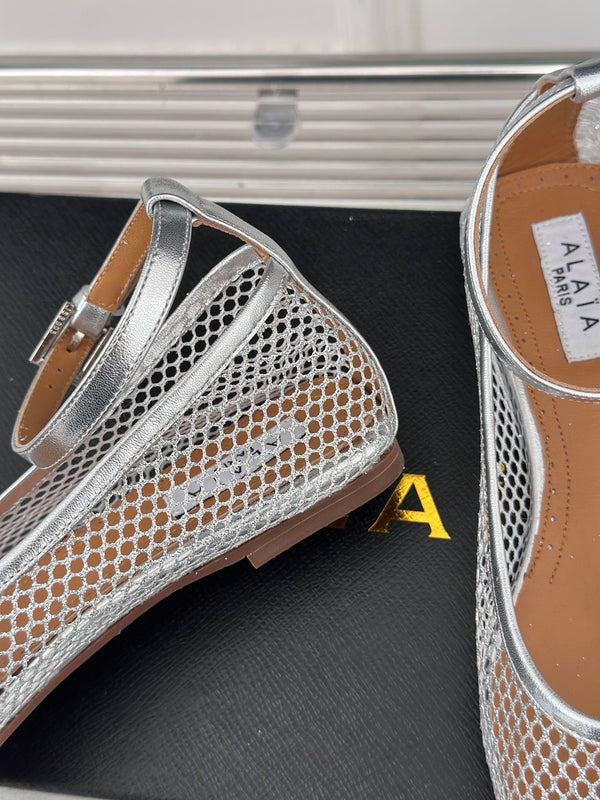 Alaia Mary Jane Ballet Flat Silver Lambskin 293236