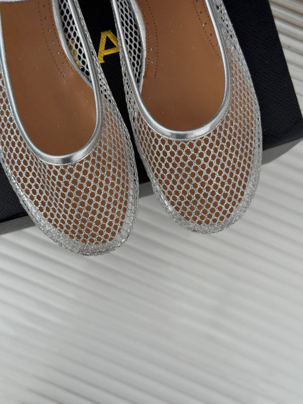 Alaia Mary Jane Ballet Flat Silver Lambskin 293236