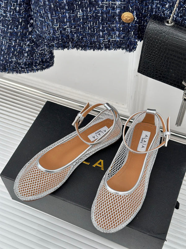 Alaia Mary Jane Ballet Flat Silver Lambskin 293236