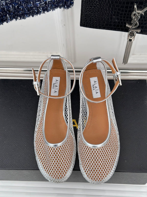 Alaia Mary Jane Ballet Flat Silver Lambskin 293236