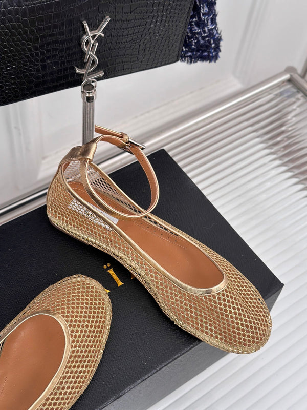 Alaia Mary Jane Ballet Flat Gold Lambskin 293237