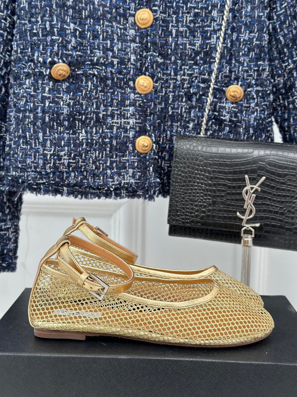 Alaia Mary Jane Ballet Flat Gold Lambskin 293237