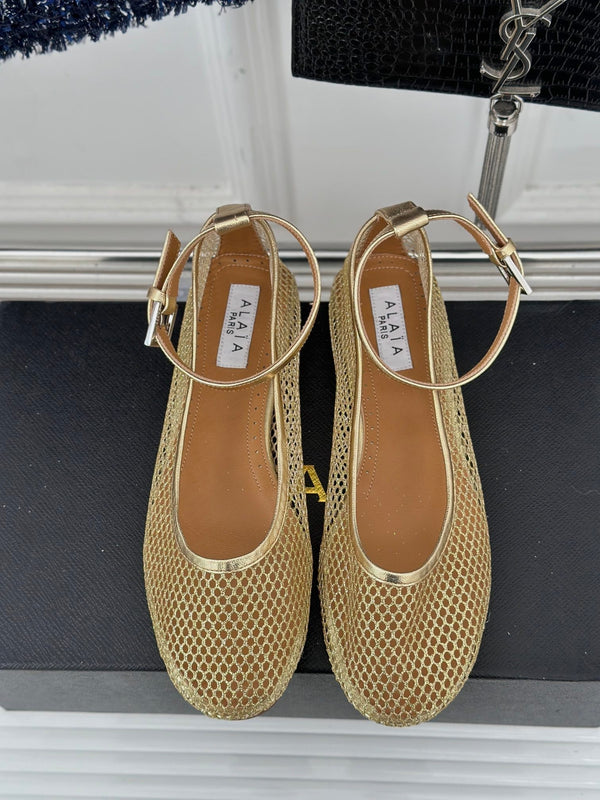 Alaia Mary Jane Ballet Flat Gold Lambskin 293237